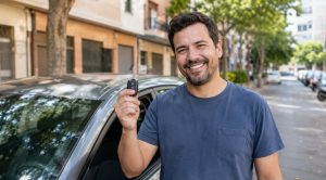 Persona con las llaves de su coche tras empeñarlo y seguir conduciéndolo