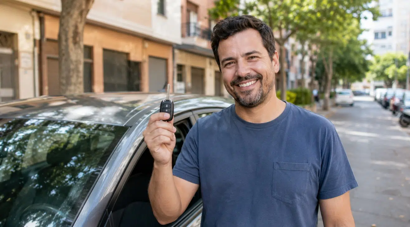 Persona con las llaves de su coche tras empeñarlo y seguir conduciéndolo