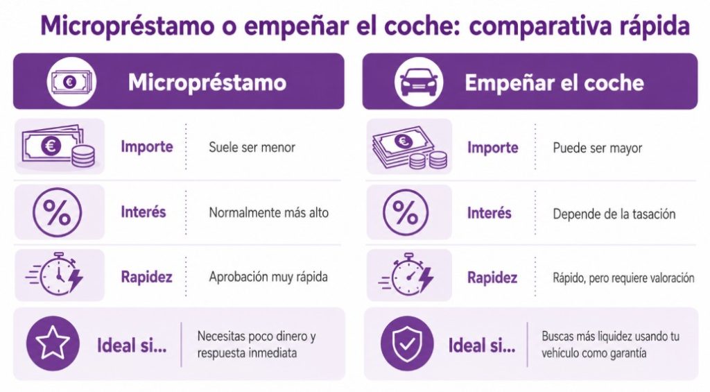 Comparativa visual entre micropréstamo y empeñar el coche