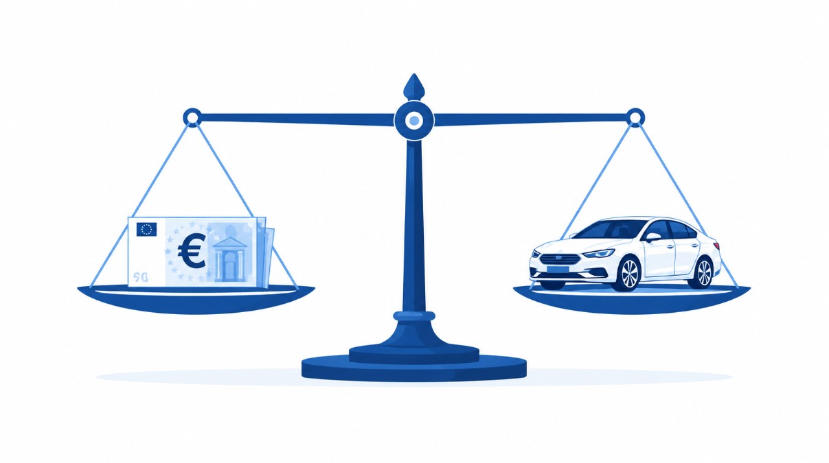 Balanza comparando vender el coche frente a empeñarlo