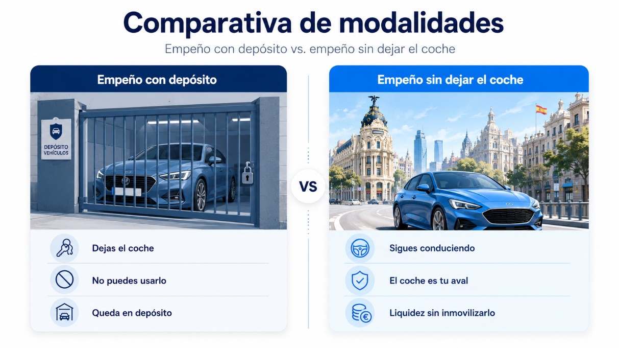 Comparativa entre empeño con depósito y empeño sin dejar el coche