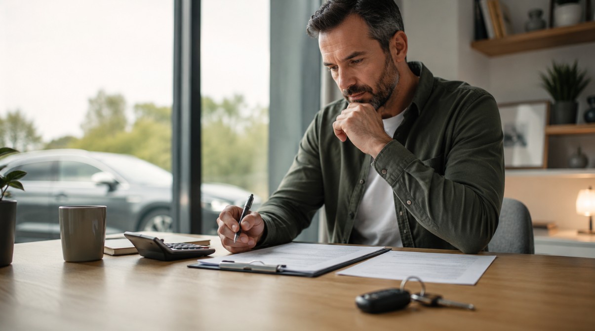 Persona calculando si le compensa refinanciar un préstamo de coche